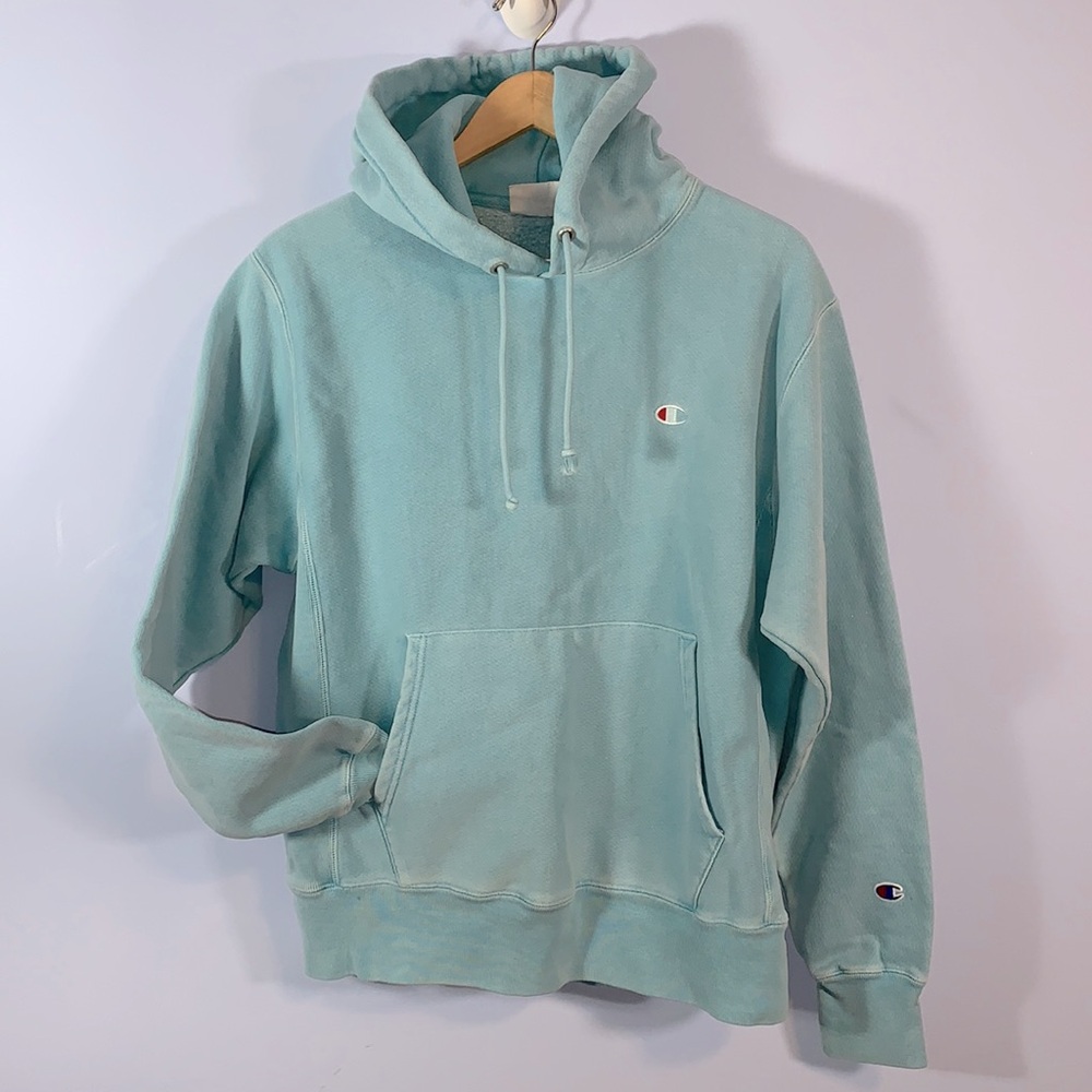 Champion Faded Aqua Reverse Weave Hoodie Mens M